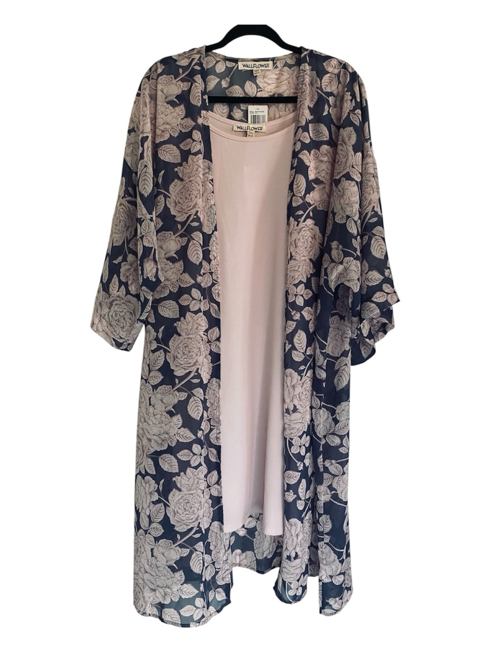 WallFlower 2X Plus Solid Dress and Printed Long Kimono